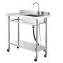 VEVOR Fregadero de Acero Inoxidable, 1000 x 500 x 1055 mm, de Un Seno con Grifo y Ruedas, Fregadero de Cocina para Garaje, Restaurante, Lavandería, Lavabo Exterior con Encimera Izquierda, Plata