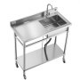 VEVOR Fregadero de Acero Inoxidable, 1000 x 500 x 1055 mm, de Un Seno con Grifo y Ruedas, Fregadero de Cocina para Garaje, Restaurante, Lavandería, Lavabo Exterior con Encimera Izquierda, Plata