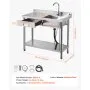VEVOR Mueble de Fregadero de Acero Inoxidable, 100 x 50 x 94 cm, un Seno con Grifo y Cajón, con Patas Ajustables, para Garaje, Restaurante, Lavandería, Lavabo Exterior con Encimera Izquierda