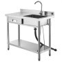 VEVOR Mueble de Fregadero de Acero Inoxidable, 100 x 50 x 94 cm, un Seno con Grifo y Cajón, con Patas Ajustables, para Garaje, Restaurante, Lavandería, Lavabo Exterior con Encimera Izquierda