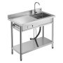 VEVOR Mueble de Fregadero de Acero Inoxidable, 100 x 50 x 94 cm, un Seno con Grifo y Cajón, con Patas Ajustables, para Garaje, Restaurante, Lavandería, Lavabo Exterior con Encimera Izquierda