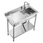 VEVOR Mueble de Fregadero de Acero Inoxidable, 100 x 50 x 94 cm, un Seno con Grifo y Cajón, con Patas Ajustables, para Garaje, Restaurante, Lavandería, Lavabo Exterior con Encimera Izquierda