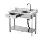 VEVOR Mueble de Fregadero de Acero Inoxidable, 100 x 50 x 94 cm, un Seno con Grifo y Cajón, con Patas Ajustables, para Garaje, Restaurante, Lavandería, Lavabo Exterior con Encimera Izquierda