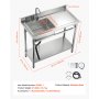 VEVOR Fregadero de Cocina Utilitario de Acero Inoxidable, con Cubeta Izquierda, Incluye Grifo y Tuberías para Agua Fría y Caliente, para Garaje, Restaurante, Lavandería, 100 x 50 x 94 cm, Plata