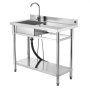 VEVOR Fregadero de Cocina Utilitario de Acero Inoxidable, con Cubeta Izquierda, Incluye Grifo y Tuberías para Agua Fría y Caliente, para Garaje, Restaurante, Lavandería, 100 x 50 x 94 cm, Plata