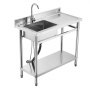 VEVOR Fregadero de Cocina Utilitario de Acero Inoxidable, con Cubeta Izquierda, Incluye Grifo y Tuberías para Agua Fría y Caliente, para Garaje, Restaurante, Lavandería, 100 x 50 x 94 cm, Plata