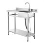 VEVOR Fregadero de Acero Inoxidable, 100 x 50 x 94 cm, con Un Tubo Corto y Una Manguera Larga, para Garaje, Restaurante, Lavandería, Lavabo Exterior con Encimera Izquierda, con Acabado Cepillado