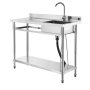 VEVOR Fregadero de Acero Inoxidable, 120 x 50 x 94 cm, Un Seno con Grifo de Agua Caliente y Fría y Estante, para Garaje, Restaurante, Lavandería, Lavabo Exterior con Encimera Izquierda, Plata