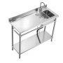 VEVOR Fregadero de Acero Inoxidable, 120 x 50 x 94 cm, Un Seno con Grifo de Agua Caliente y Fría y Estante, para Garaje, Restaurante, Lavandería, Lavabo Exterior con Encimera Izquierda, Plata