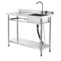 VEVOR Fregadero de Acero Inoxidable, 120 x 50 x 94 cm, Un Seno con Grifo de Agua Caliente y Fría y Estante, para Garaje, Restaurante, Lavandería, Lavabo Exterior con Encimera Izquierda, Plata