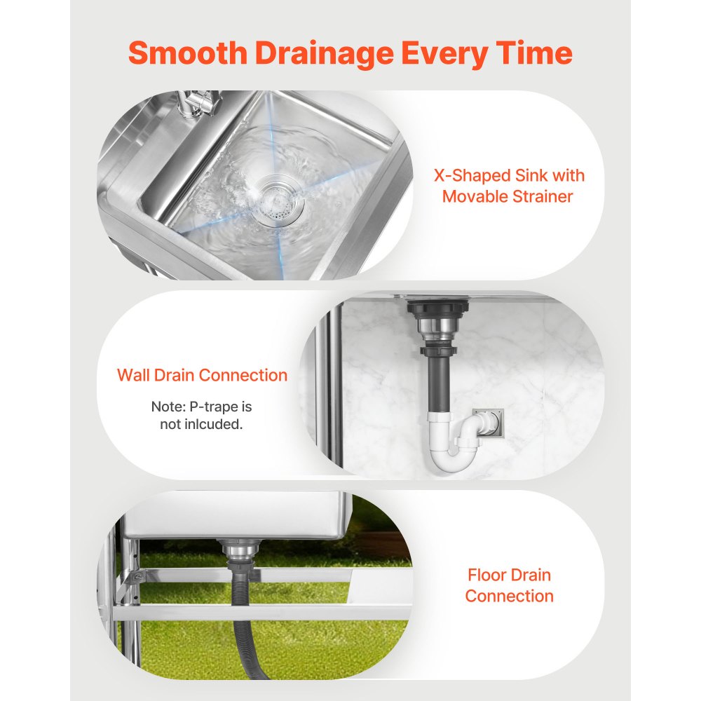 VEVOR Stainless Steel Utility Sink, Free Standing Single Bowl Commercial Kitchen Sink with Faucet and Hot & Cold Water Pipe, Dual Storage Shelves for Garage, Restaurant, Laundry, 1200 x 500 x 940 mm
