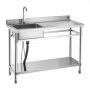 VEVOR Fregadero de Acero Inoxidable, 120 x 50 x 94 cm, de Un Seno con Grifo y Estante, para Garaje, Restaurante, Lavandería, Lavabo Exterior con Encimera Derecha, Resistente a los Arañazos, Plata