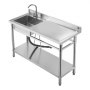 VEVOR Fregadero de Acero Inoxidable, 120 x 50 x 94 cm, de Un Seno con Grifo y Estante, para Garaje, Restaurante, Lavandería, Lavabo Exterior con Encimera Derecha, Resistente a los Arañazos, Plata
