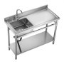 VEVOR Fregadero de Acero Inoxidable, 120 x 50 x 94 cm, de Un Seno con Grifo y Estante, para Garaje, Restaurante, Lavandería, Lavabo Exterior con Encimera Derecha, Resistente a los Arañazos, Plata