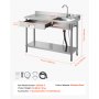 VEVOR Mueble de Fregadero de Acero Inoxidable, 120 x 50 x 94 cm, de Un Seno con Grifo y Cajón, para Garaje, Restaurante, Lavandería, Lavabo Exterior con Encimera Izquierda, con Acabado Cepillado