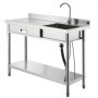 VEVOR Mueble de Fregadero de Acero Inoxidable, 120 x 50 x 94 cm, de Un Seno con Grifo y Cajón, para Garaje, Restaurante, Lavandería, Lavabo Exterior con Encimera Izquierda, con Acabado Cepillado