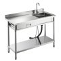 VEVOR Mueble de Fregadero de Acero Inoxidable, 120 x 50 x 94 cm, de Un Seno con Grifo y Cajón, para Garaje, Restaurante, Lavandería, Lavabo Exterior con Encimera Izquierda, con Acabado Cepillado