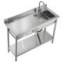 VEVOR Mueble de Fregadero de Acero Inoxidable, 120 x 50 x 94 cm, de Un Seno con Grifo y Cajón, para Garaje, Restaurante, Lavandería, Lavabo Exterior con Encimera Izquierda, con Acabado Cepillado