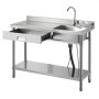 VEVOR Mueble de Fregadero de Acero Inoxidable, 120 x 50 x 94 cm, de Un Seno con Grifo y Cajón, para Garaje, Restaurante, Lavandería, Lavabo Exterior con Encimera Izquierda, con Acabado Cepillado