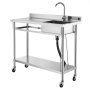 VEVOR Fregadero de Acero Inoxidable, 1200 x 500 x 1055 mm, de Un Seno con Grifo de Agua Caliente y Fría y Ruedas, para Garaje, Restaurante, Lavandería, Lavabo Exterior con Encimera Izquierda