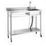 VEVOR Fregadero de Acero Inoxidable, 1200 x 500 x 1055 mm, de Un Seno con Grifo de Agua Caliente y Fría y Ruedas, para Garaje, Restaurante, Lavandería, Lavabo Exterior con Encimera Izquierda