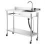 VEVOR Fregadero de Acero Inoxidable, 1200 x 500 x 1055 mm, de Un Seno con Grifo de Agua Caliente y Fría y Ruedas, para Garaje, Restaurante, Lavandería, Lavabo Exterior con Encimera Izquierda