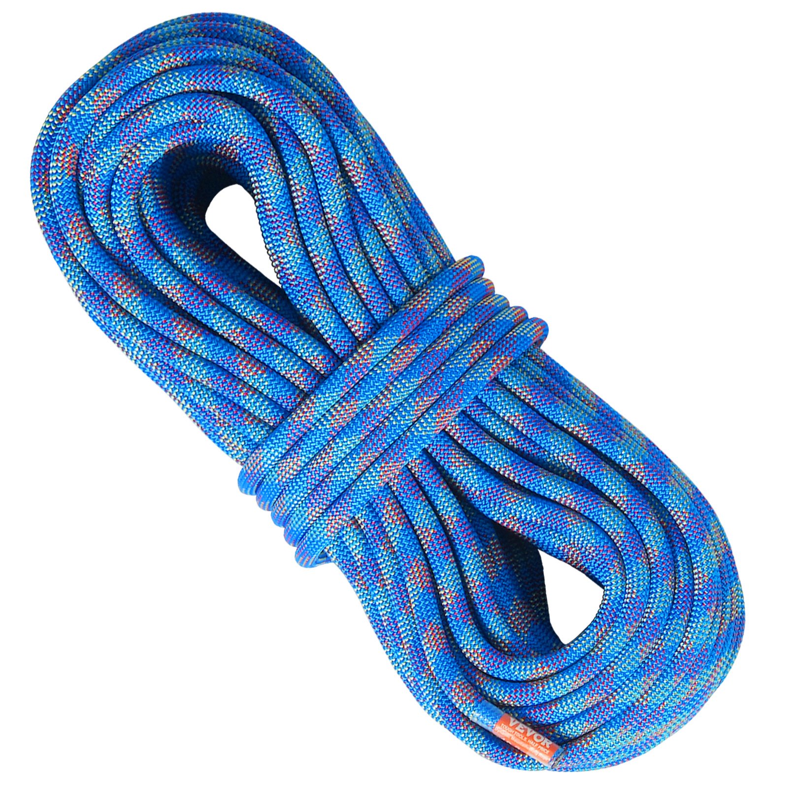 VEVOR 10.2 mm dynamic climbing rope, 40 m (131 ft) outdoor climbing rope, 25 kN breaking strength, stretchable fiber rope with steel carabiner for escape, rappelling, fire rescue, blue