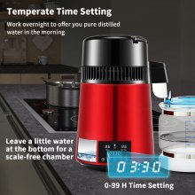 VEVOR Destilador de Agua 4 L Filtro de Destilación de Agua con Recipiente de Vidrio 750 W 1 L/H Ajuste de Velocidad, Destilación Filtro Purificador 7,9 lbs de Acero Inoxidable Temperatura Doble, Rojo