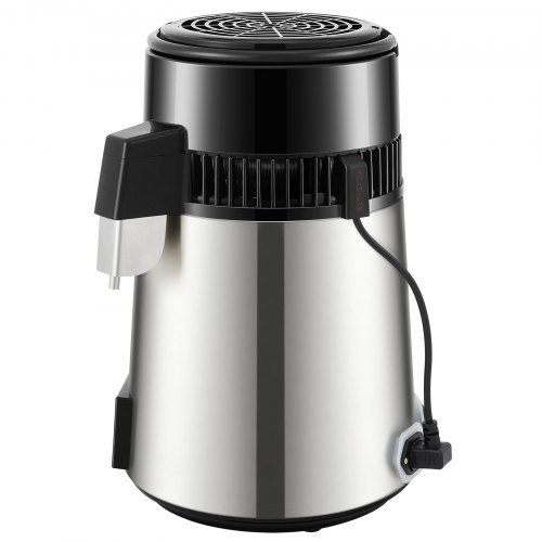 VEVOR Destilador de Agua 4L Filtro de Destilación de Agua con Recipiente de Vidrio 750 W 1 L/H Ajuste de Velocidad, Destilación Filtro Purificador de Acero Inoxidable Temperatura Doble 7,9lbs, Plata