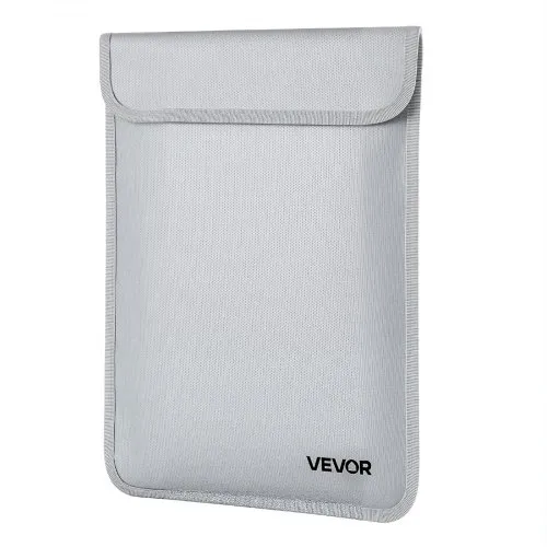 VEVOR Maletín Ignífugo para Documentos, Resistente al Agua y al Calor hasta 1200 °C, con Cremallera Suave, Portátil y Monedero para Documentos Importantes, 380 x 282 x 9 mm, Una Sola Capa, Gris