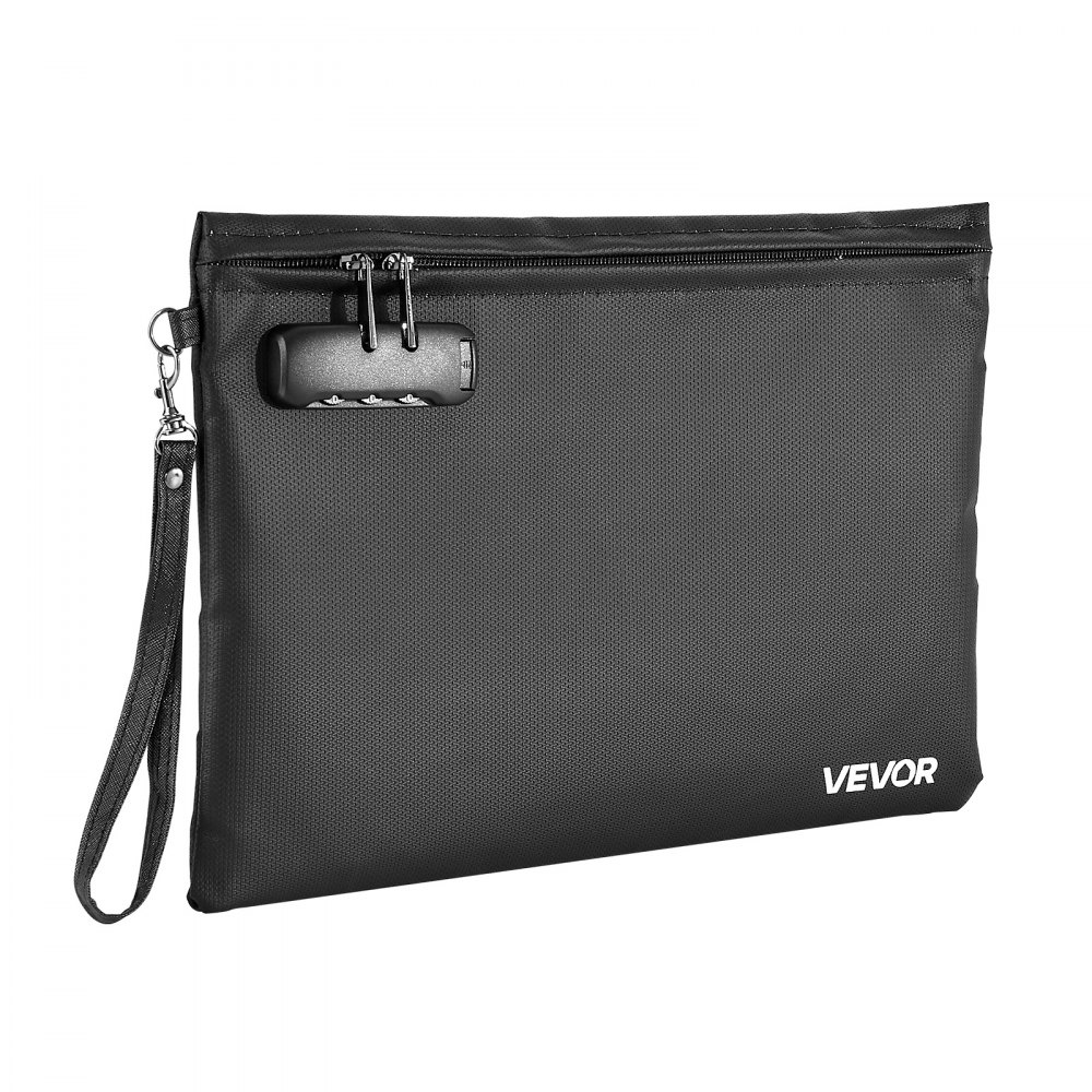 VEVOR Maletín Ignífugo para Documentos, Resistente al Agua y al Calor hasta 1000 °C, con Cerradura de Combinación, Portátil, para Dinero, Pasaportes y Archivos, Color Negro, 245 x 360 x 16 mm