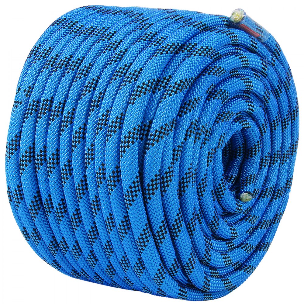 VEVOR 12.7 mm static climbing rope, 60.9 m (200 ft) outdoor climbing rope, 30 kN breaking strength, fiber rope for escape, rappelling, fire rescue, blue
