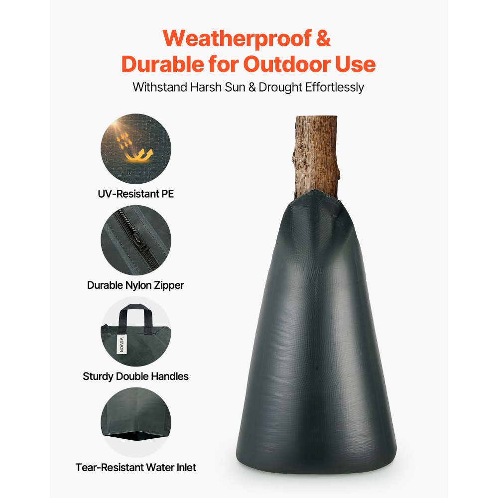 VEVOR Saco de Riego para Árboles 75,7 L, Paquete de 8 Unidades, Bolsa de Riego para Árboles con Cremallera, Geteo Lento y Relleno Sencillo, de Tejido PE Resistente a los Rayos UV, para Jardín Ciudad