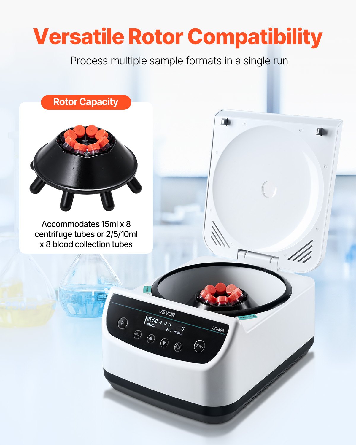 VEVOR Centrifuge Machine 100-1900 xg RCF Electric Laboratory Centrifuge Machine with 1 Rotor for 2/5/10/15 ml Tube Capacity, Adjustable 500-4000 rpm, Low Noise for Laboratory Experiments