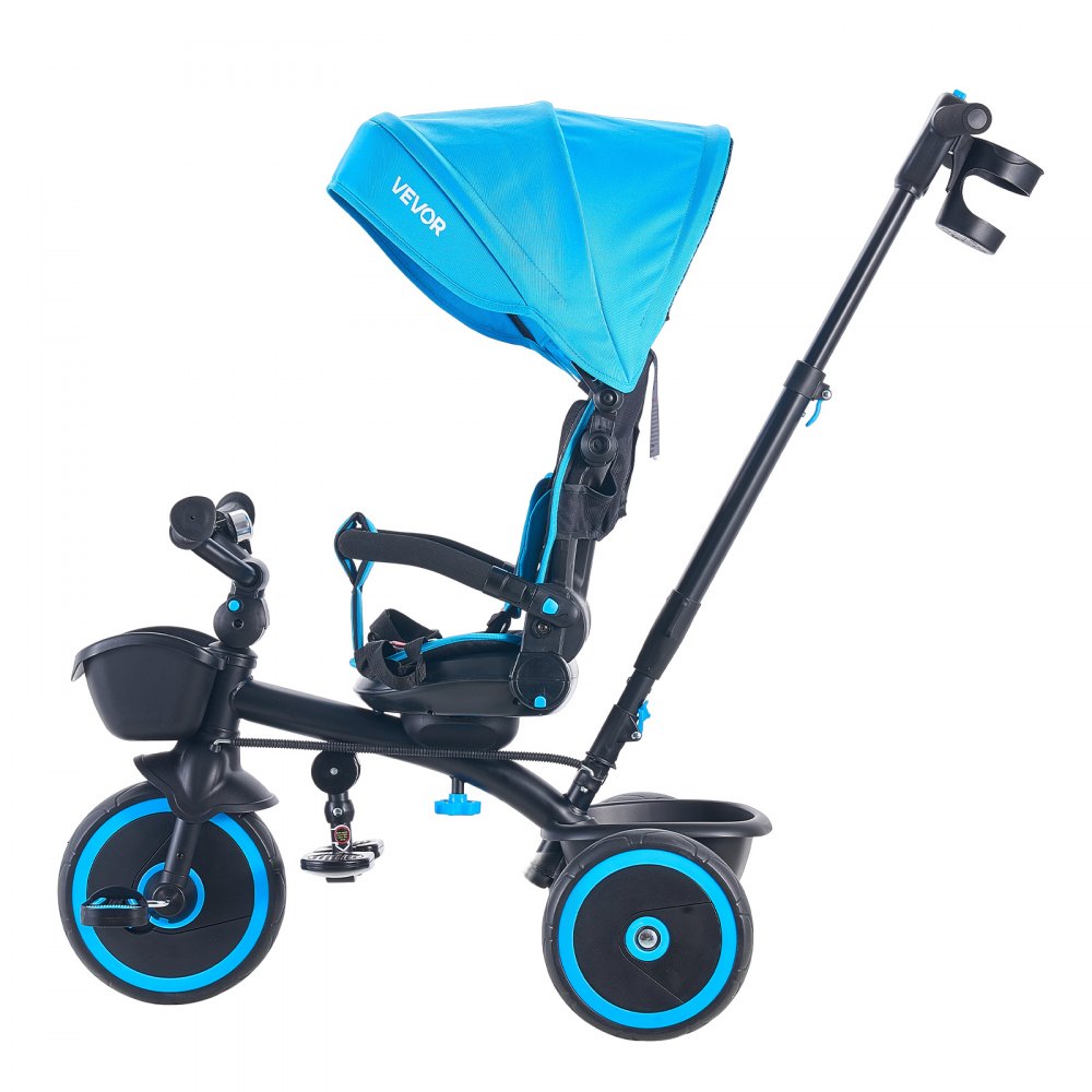 VEVOR Triciclos para Niños de 1 a 5 Años, Triciclo Infantil con Manillar de Empuje para Padres, Capota, Asiento Ajustable, Espacio de Almacenamiento, Cuadro de Acero al Carbono, Azul y Negro