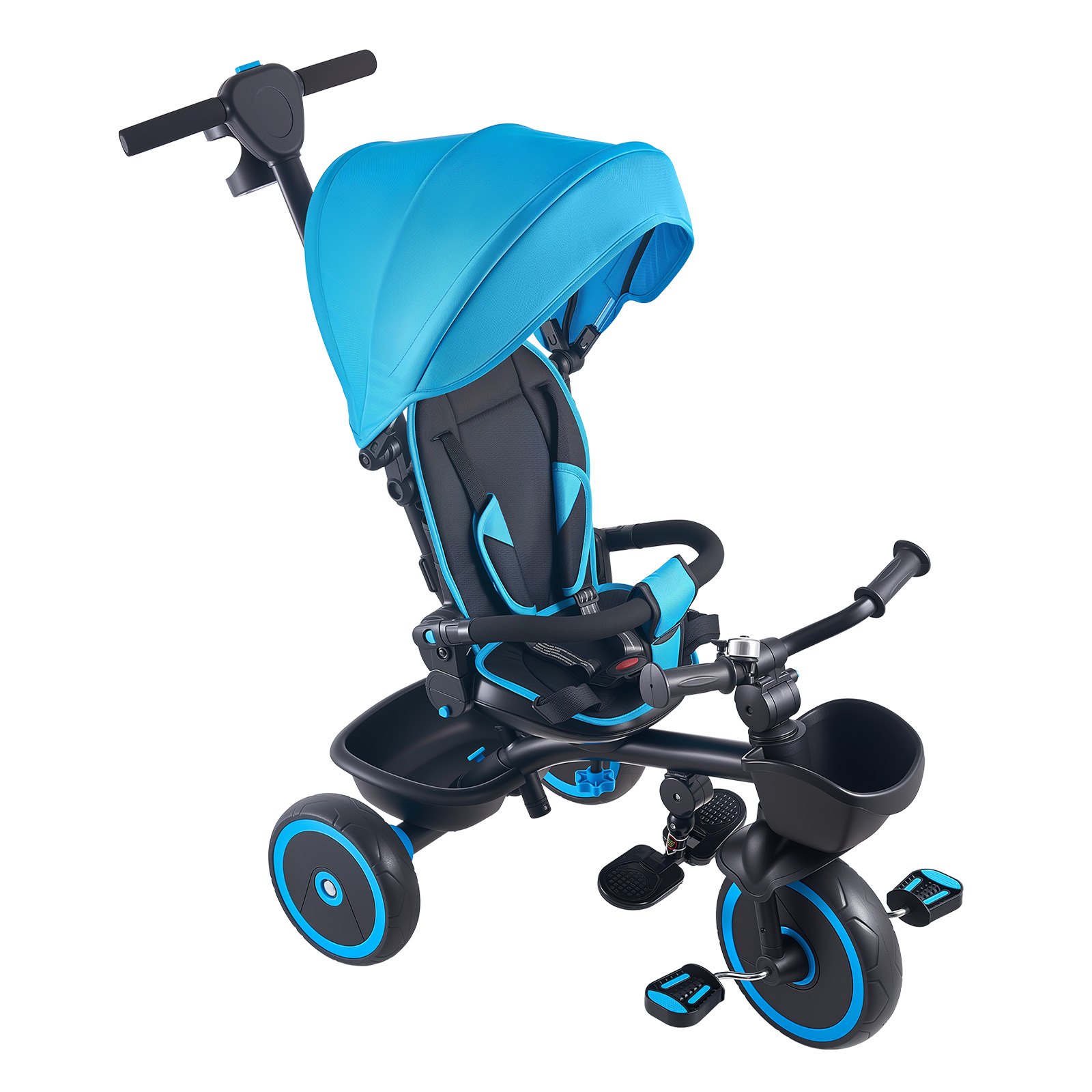 VEVOR Triciclos para Niños de 1 a 5 Años, Triciclo Infantil con Manillar de Empuje para Padres, Capota, Asiento Ajustable, Espacio de Almacenamiento, Cuadro de Acero al Carbono, Azul y Negro