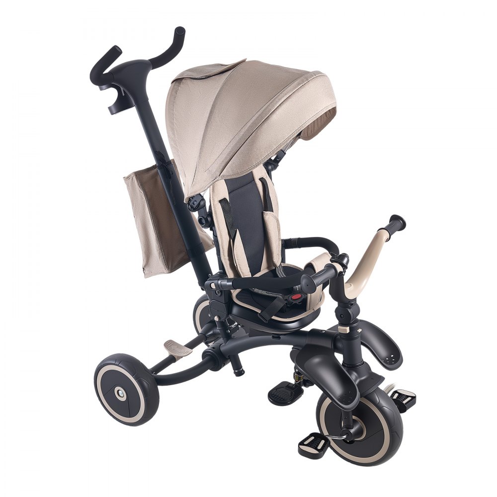 VEVOR Triciclos Plegable para Niños de 1,5 a 5 Años, Triciclo Infantil con Manillar de Empuje, Capota, Asiento Giratorio, Espacio de Almacenamiento, Cuadro de Acero al Carbono, Caqui y Negro