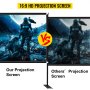 Comparación de la pantalla del proyector VEVOR HD 16:9 de 100 pulgadas con una pantalla rival.