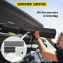 Pantalla de proyector VEVOR de 100 pulgadas con práctica bolsa de transporte y accesorios exhibidos.