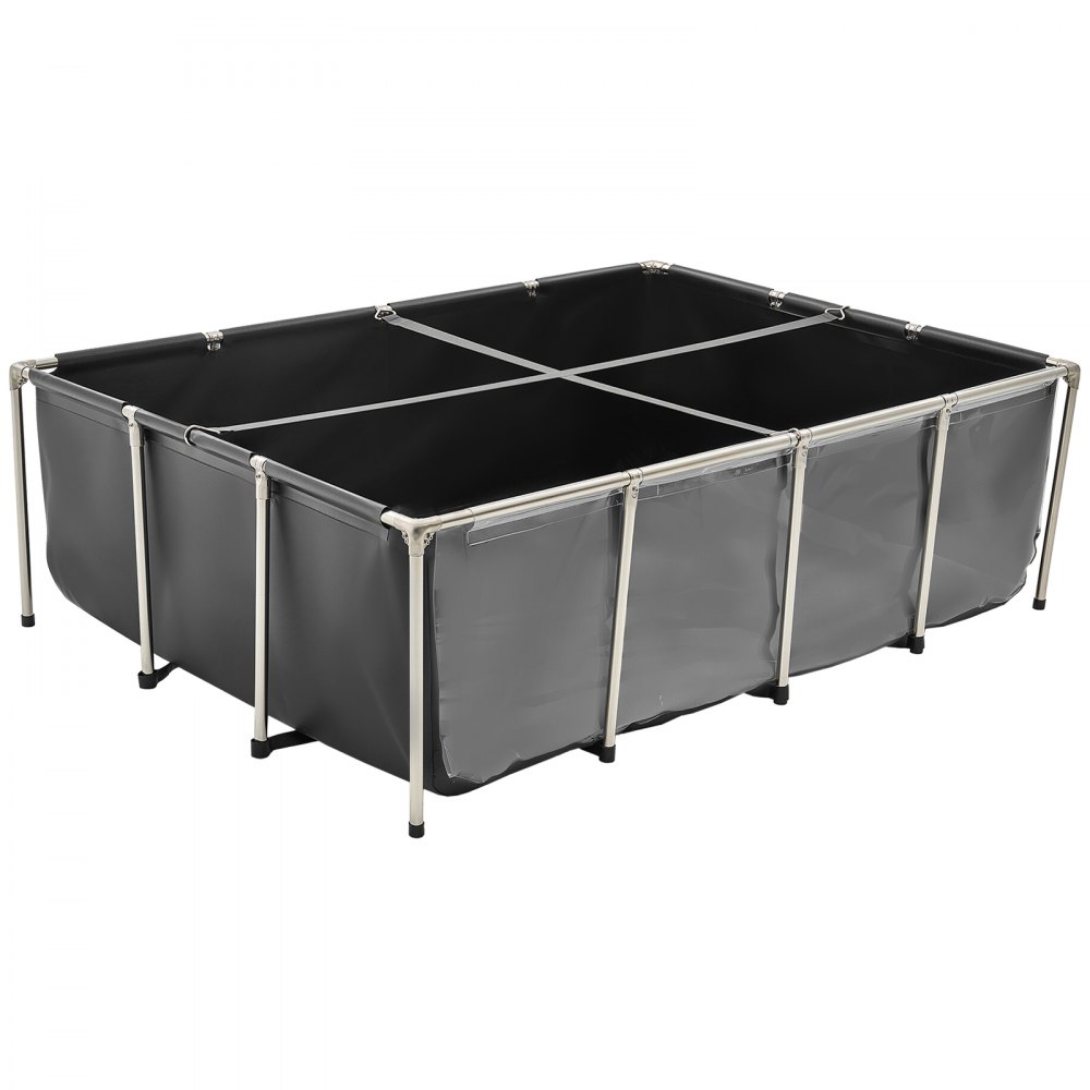 VEVOR Estanque de Lona Sobre Suelo 1781,3 L de PVC con Panel de Visualización Transparente Tanque Rectangular 200x140x60 cm para Peces Dorados con Marco de Acero Inoxidable Válvula de Drenaje, Negro
