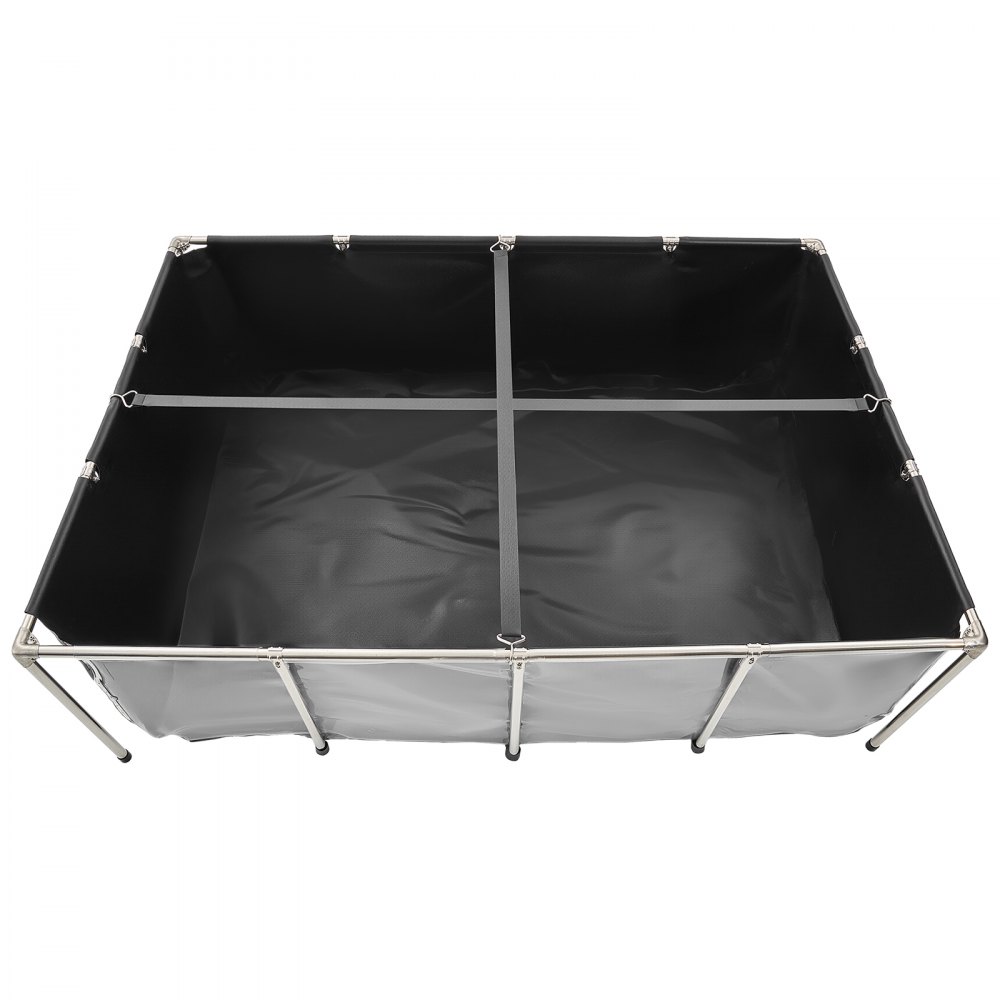 VEVOR Estanque de Lona Sobre Suelo 1781,3 L de PVC con Panel de Visualización Transparente Tanque Rectangular 200x140x60 cm para Peces Dorados con Marco de Acero Inoxidable Válvula de Drenaje, Negro