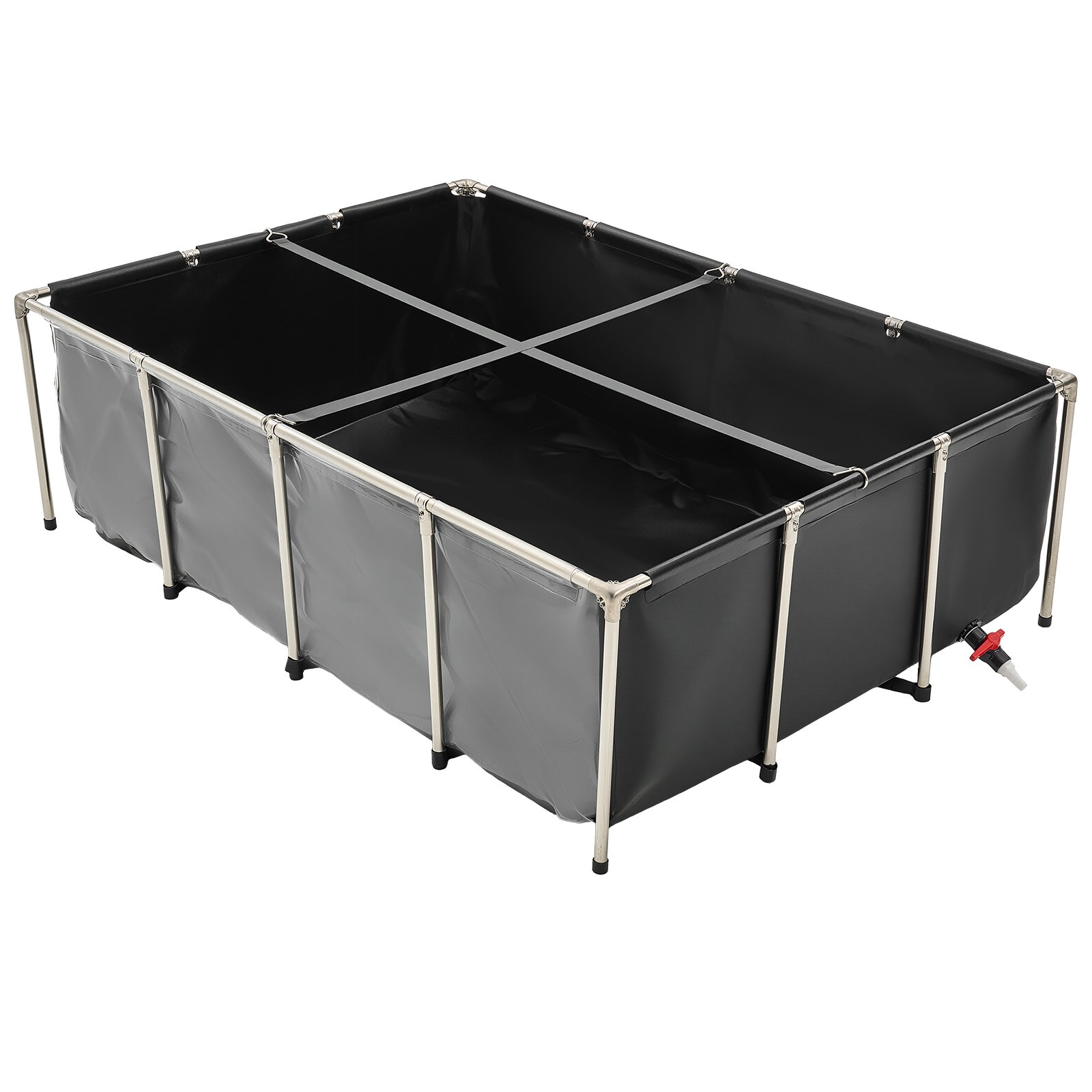 VEVOR Estanque de Lona Sobre Suelo 1781,3 L de PVC con Panel de Visualización Transparente Tanque Rectangular 200x140x60 cm para Peces Dorados con Marco de Acero Inoxidable Válvula de Drenaje, Negro