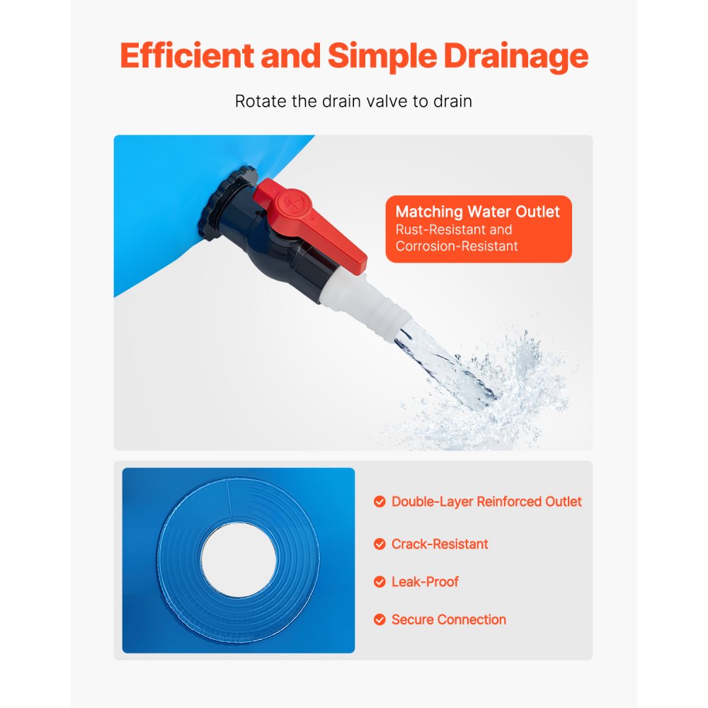 VEVOR Estanque de Lona Sobre Suelo 1700 L Tanque de PVC Sobre el Suelo 150 x 150 x 100 cm para Peces Dorados con Estructura Estable de Plástico y Válvula de Drenaje para Acuicultura, Riego, Azul