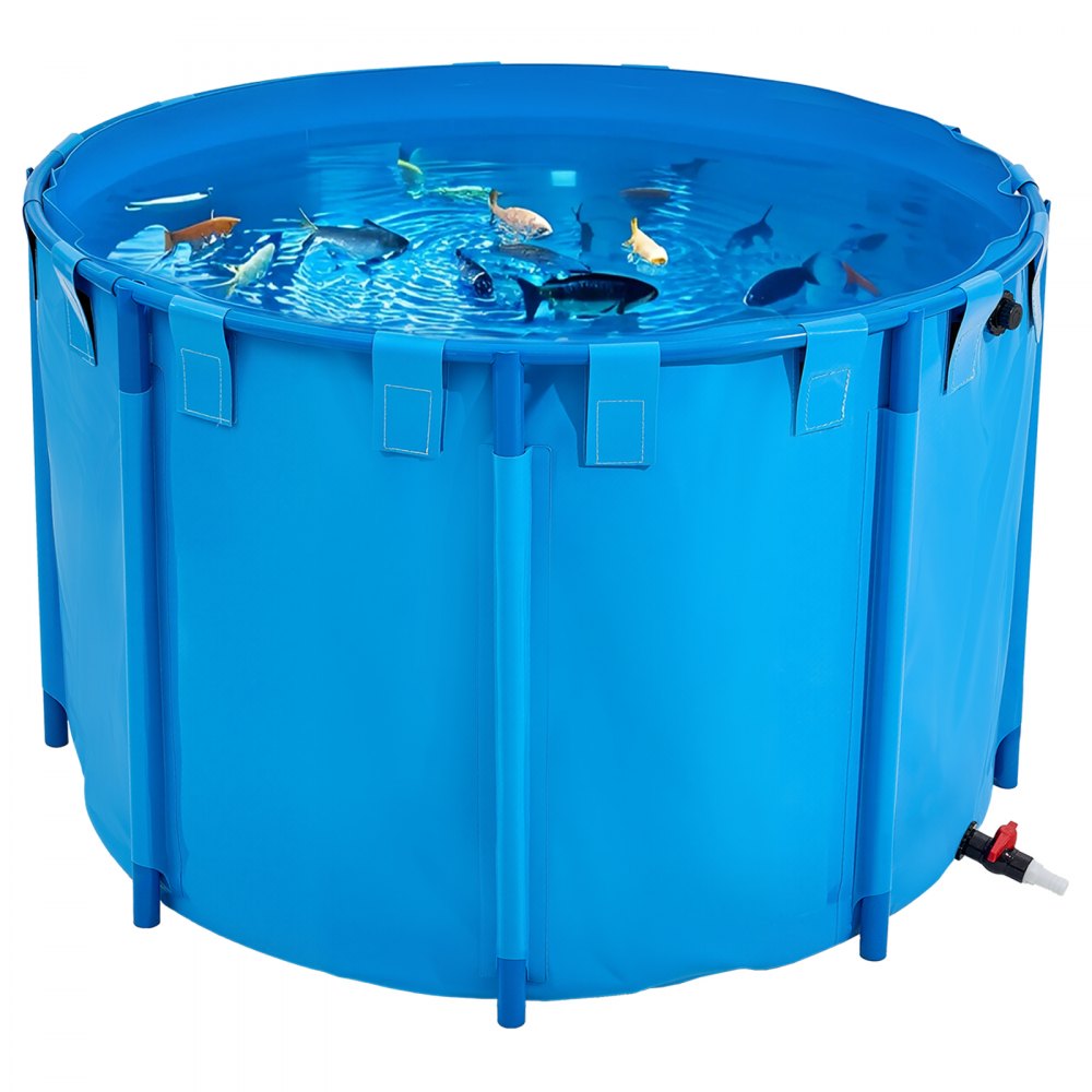 VEVOR Estanque de Lona Sobre Suelo 1700 L Tanque de PVC Sobre el Suelo 150 x 150 x 100 cm para Peces Dorados con Estructura Estable de Plástico y Válvula de Drenaje para Acuicultura, Riego, Azul