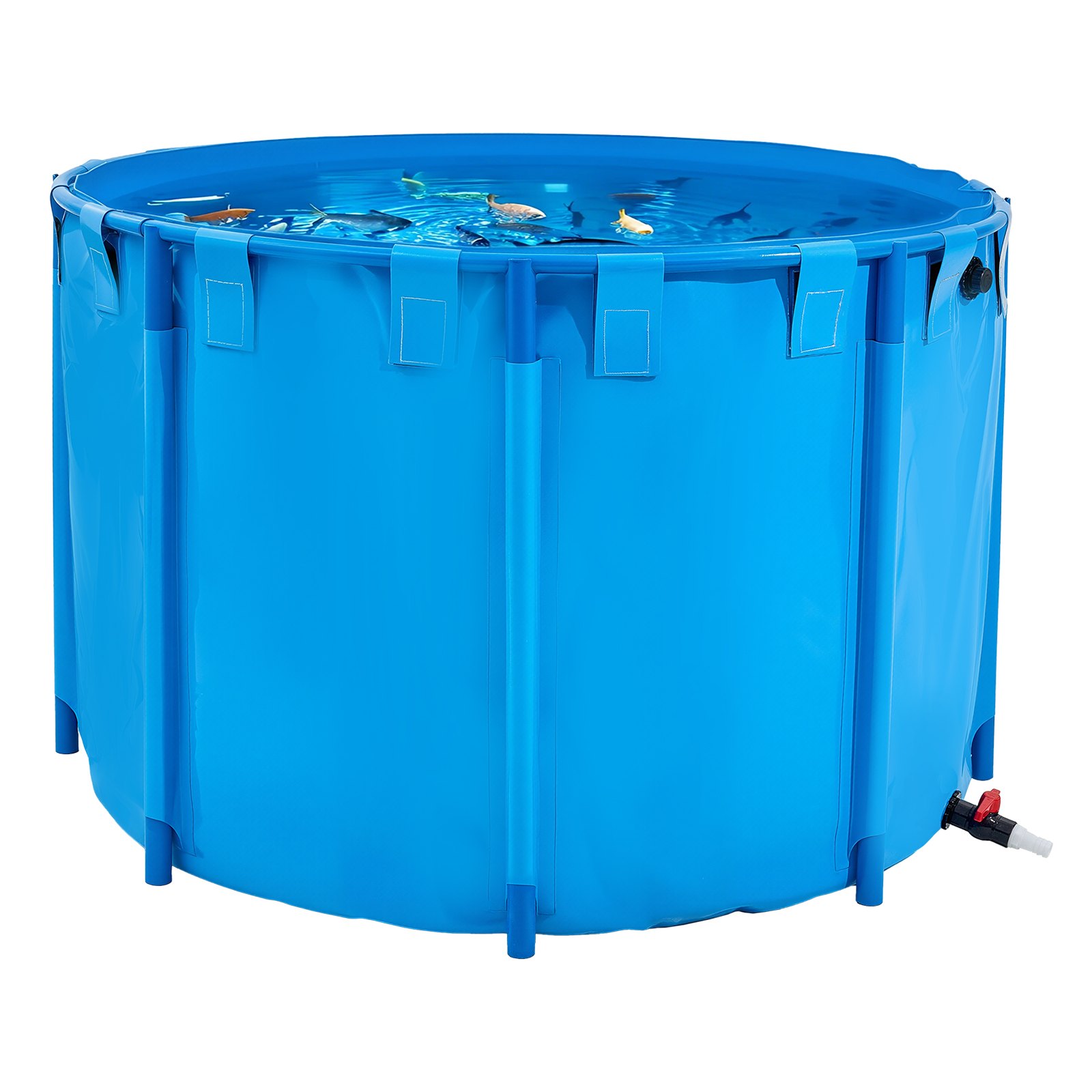VEVOR Estanque de Lona Sobre Suelo 1700 L Tanque de PVC Sobre el Suelo 150 x 150 x 100 cm para Peces Dorados con Estructura Estable de Plástico y Válvula de Drenaje para Acuicultura, Riego, Azul