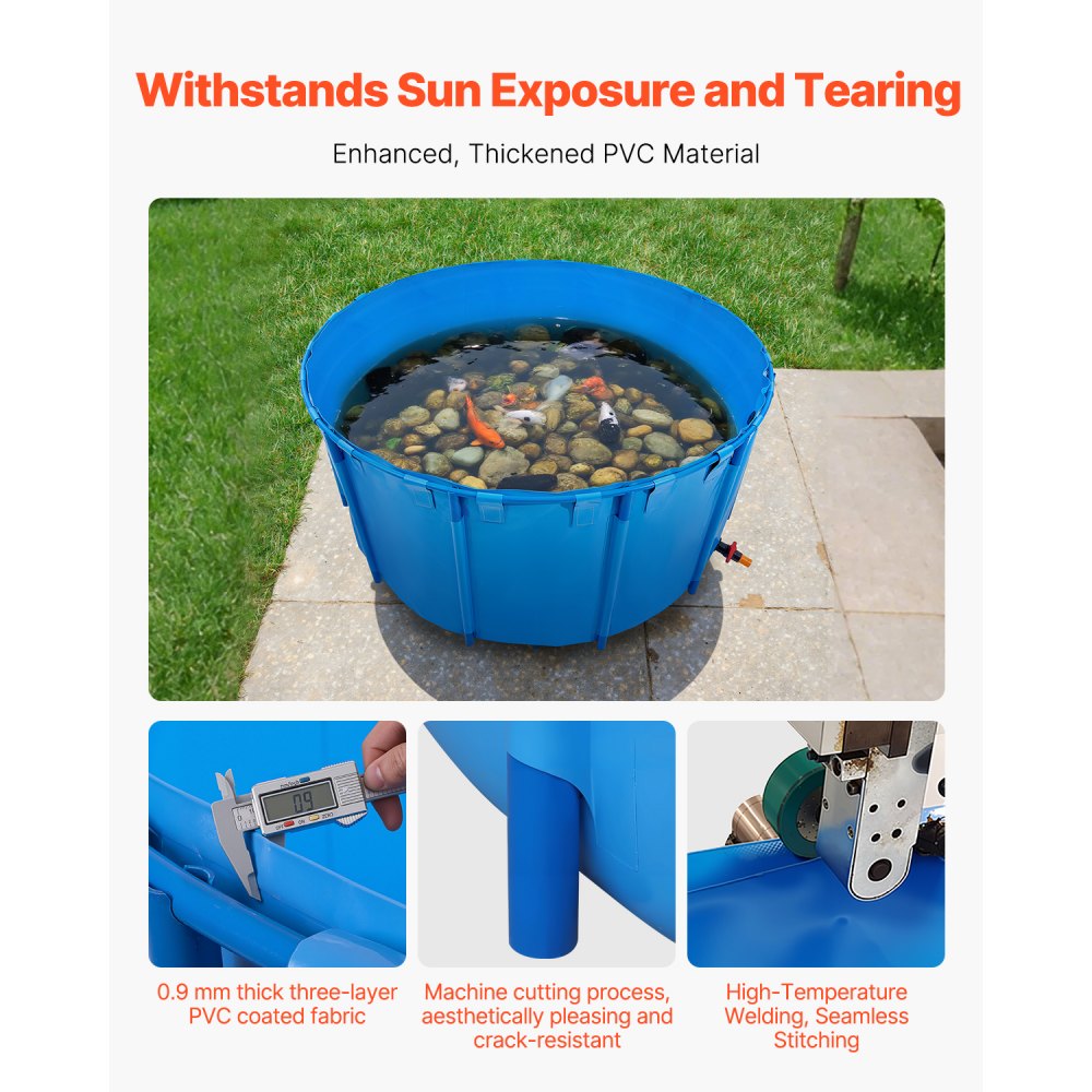 VEVOR Estanque de Lona Sobre Suelo 4550 L Tanque de PVC Sobre el Suelo 240 x 240 x 100 cm para Peces Dorados con Estructura Estable de Plástico y Válvula de Drenaje para Acuicultura, Riego, Azul