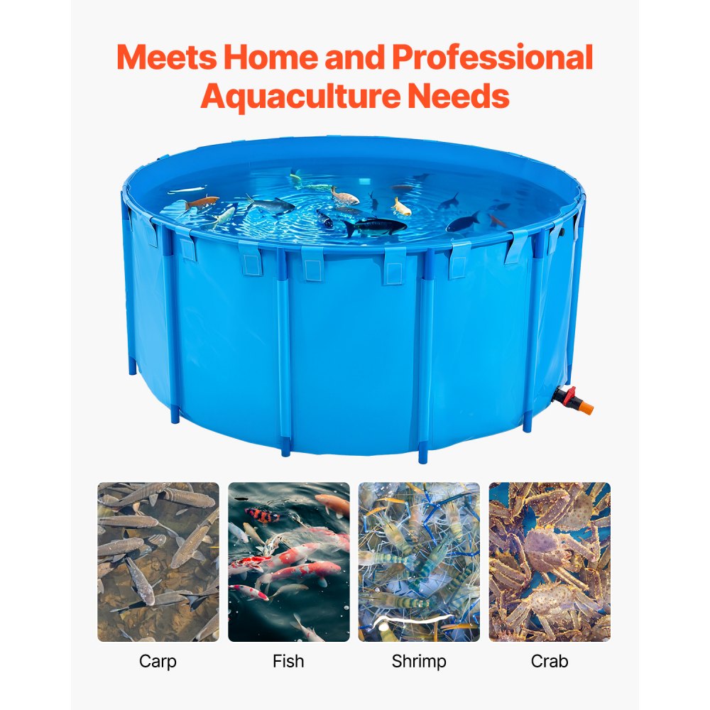 VEVOR Estanque de Lona Sobre Suelo 4550 L Tanque de PVC Sobre el Suelo 240 x 240 x 100 cm para Peces Dorados con Estructura Estable de Plástico y Válvula de Drenaje para Acuicultura, Riego, Azul