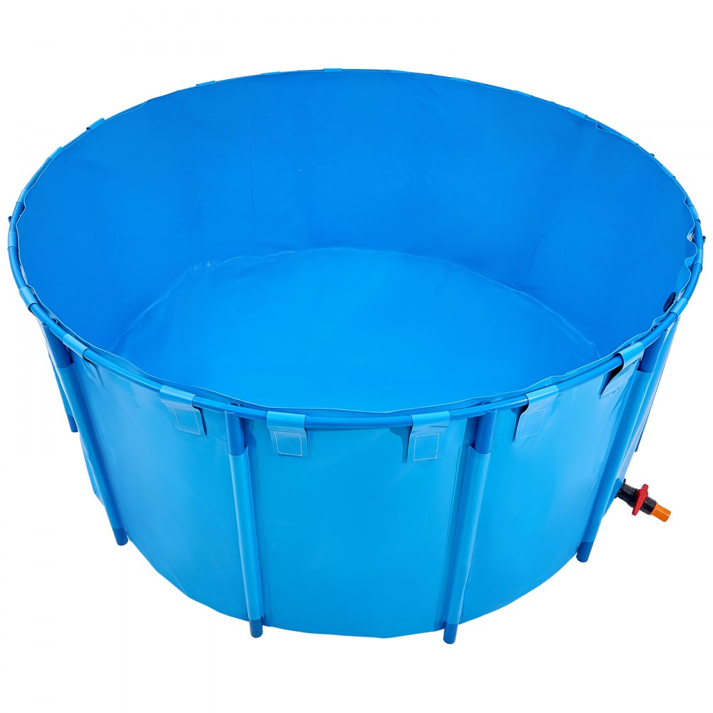 VEVOR Estanque de Lona Sobre Suelo 4550 L Tanque de PVC Sobre el Suelo 240 x 240 x 100 cm para Peces Dorados con Estructura Estable de Plástico y Válvula de Drenaje para Acuicultura, Riego, Azul