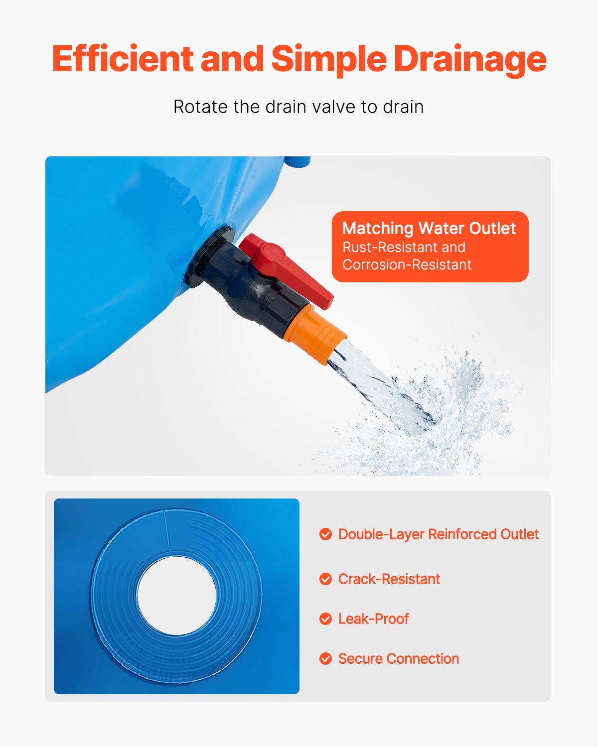 VEVOR Estanque de Lona Sobre Suelo 5000 L Tanque de PVC Sobre el Suelo 240 x 240 x 100 cm para Peces Dorados con Estructura Estable de Plástico y Válvula de Drenaje para Acuicultura, Riego, Azul