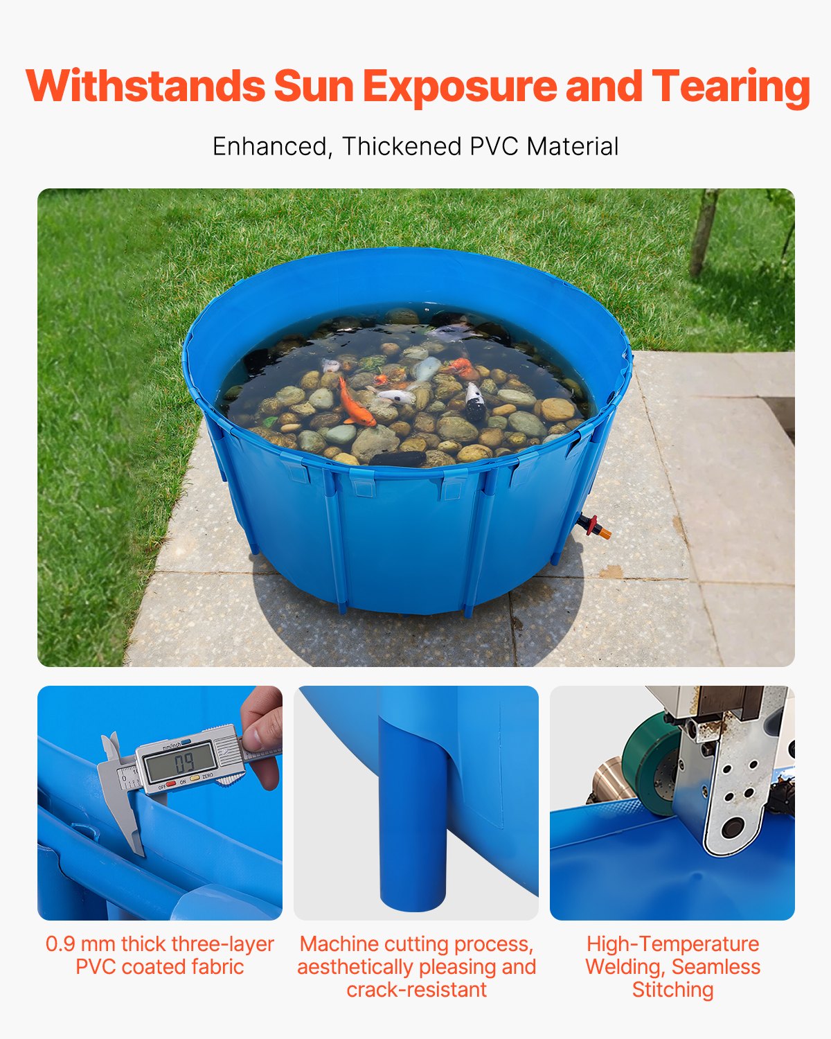 VEVOR Estanque de Lona Sobre Suelo 4550 L Tanque de PVC Sobre el Suelo 240 x 240 x 100 cm para Peces Dorados con Estructura Estable de Plástico y Válvula de Drenaje para Acuicultura, Riego, Azul